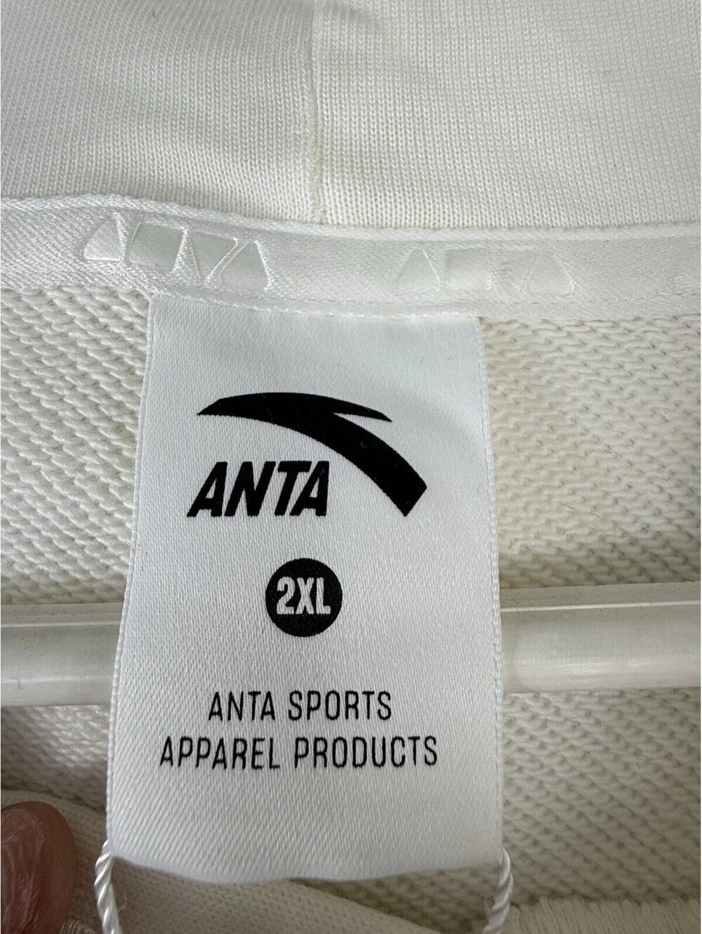 ANTA Skate Logo Pullover Hoodie White Fleece Cotton Drawstring Pockets Men’s 2XL